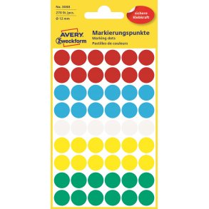 Permanente, fargede markeringsprikker, diverse farger