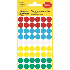 Permanente, fargede markeringsprikker, diverse farger