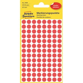 Avtagbare, fargede markeringsprikker, rd